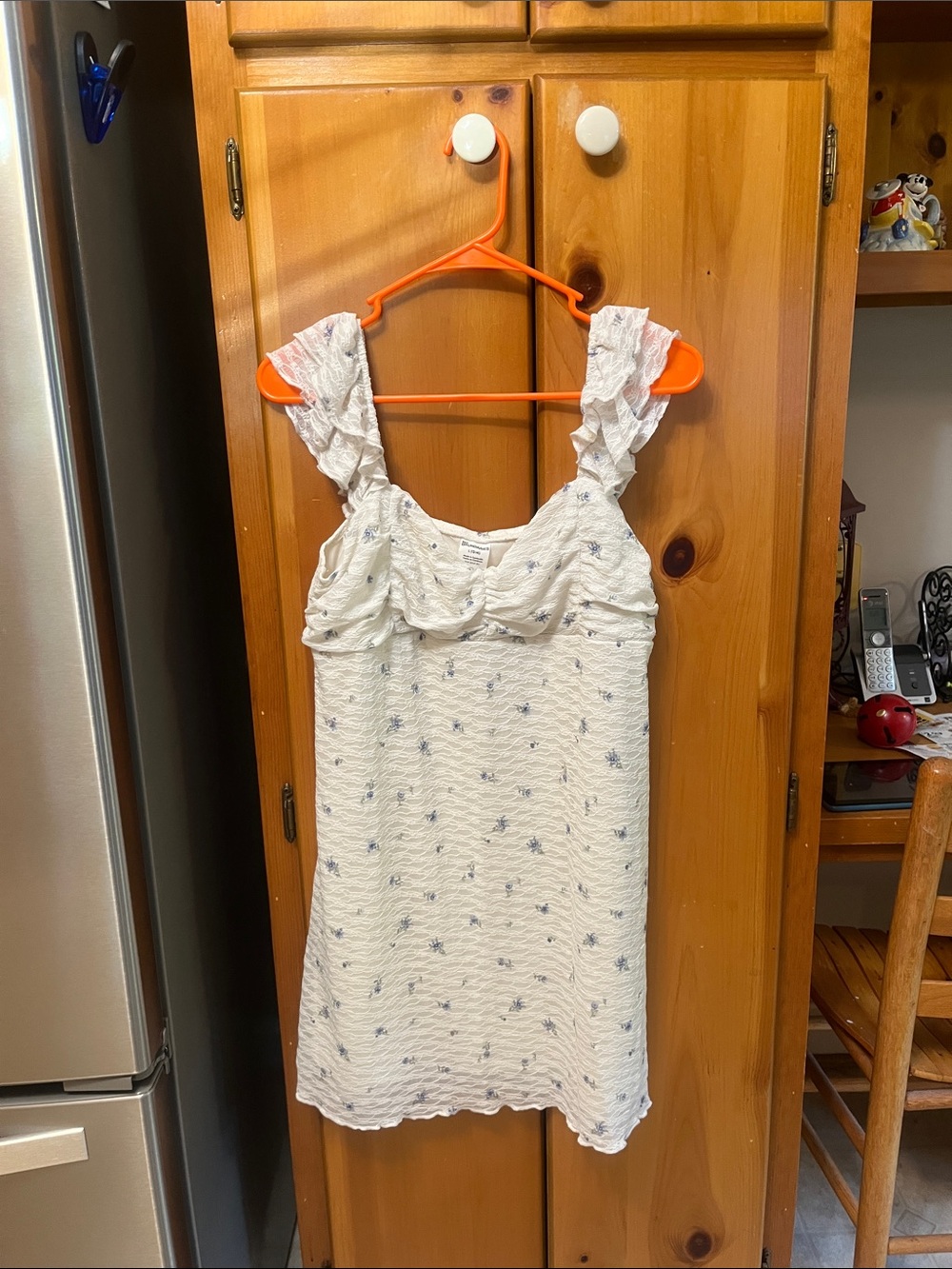 No Boundaries White Midi Dress with Blue Floral Accents-size L (12-14)